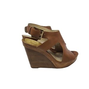 Michael Kors Josephine Tan Leather Wedge Heel Slingback Sandals Size 8.5 M‎